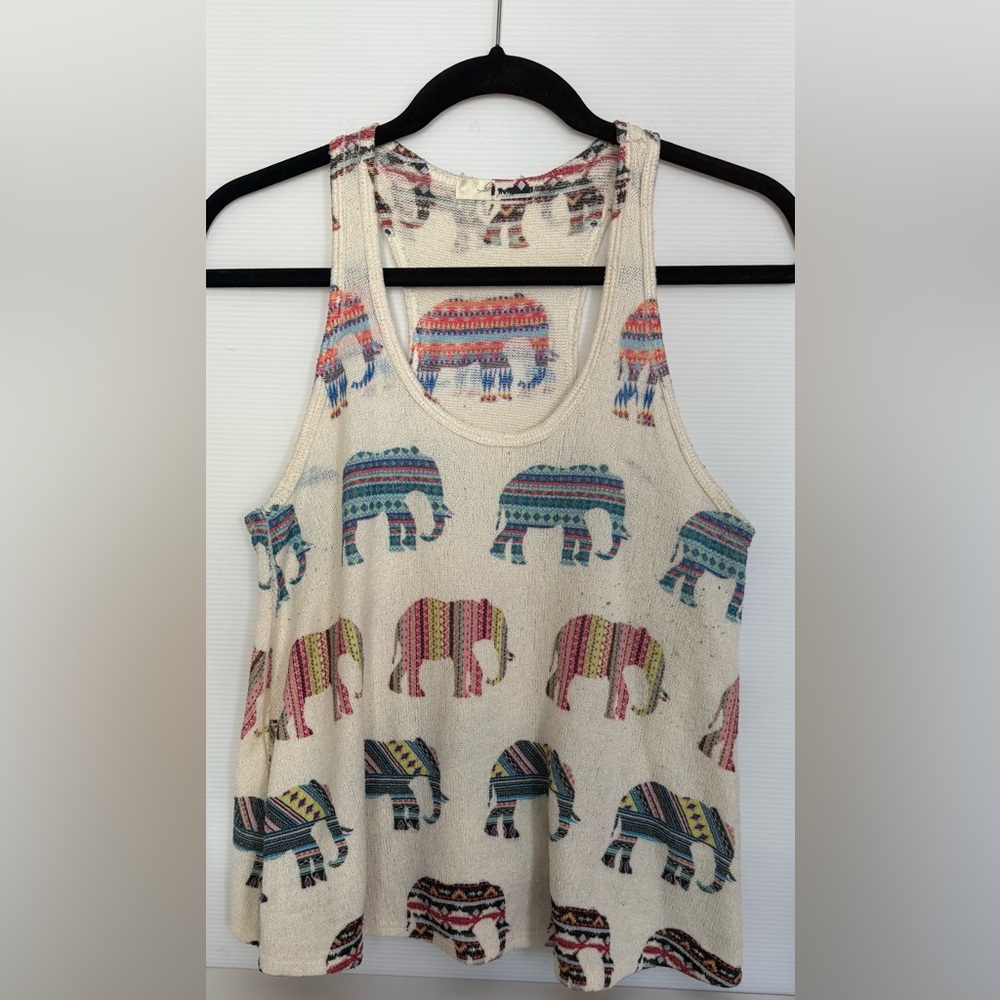Boho Elephant Print Racerback Tank Cream Festival top